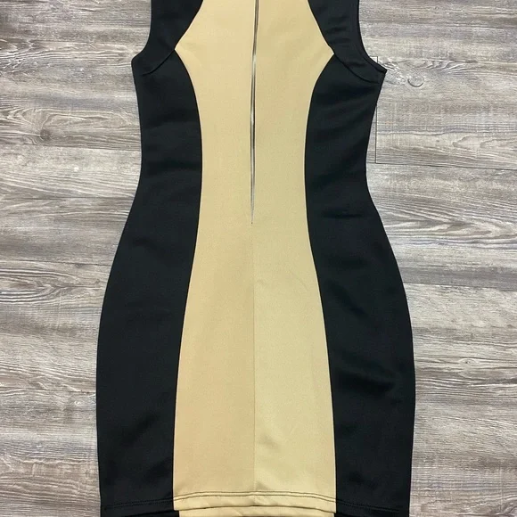Traded* Tan and Black Body Central Bodycon Dress - Picture 2 of 3